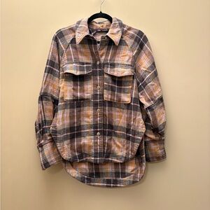 Zara Plaid Button-Up Shacket in Pink, Brown & Cream